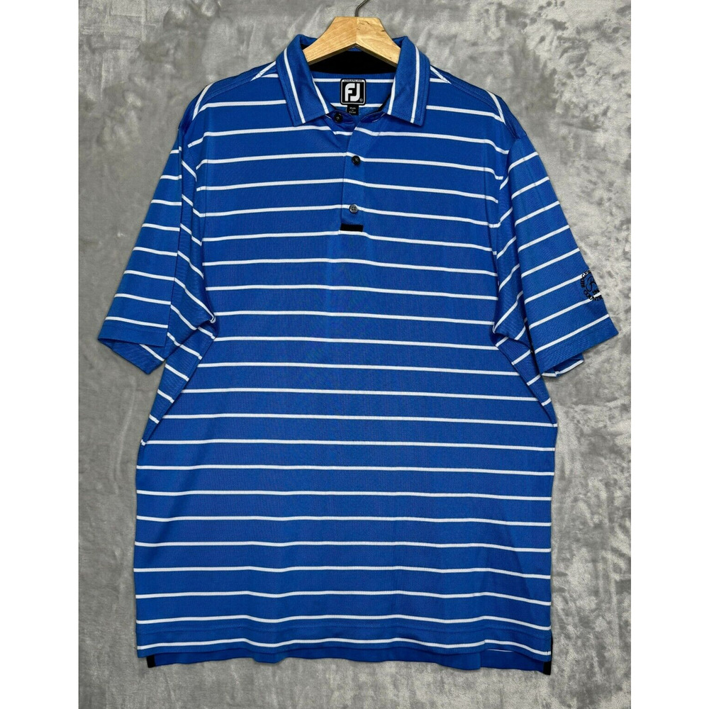 FootJoy Polo Shirt Mens XL Blue White Stripe Athletic Fit Rolling Ridge Waco TX